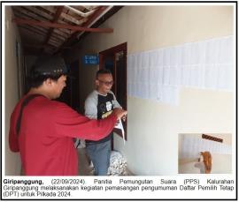 PPS Kalurahan Giripanggung Pasang Pengumuman DPT Pilkada 2024 di 12 TPS